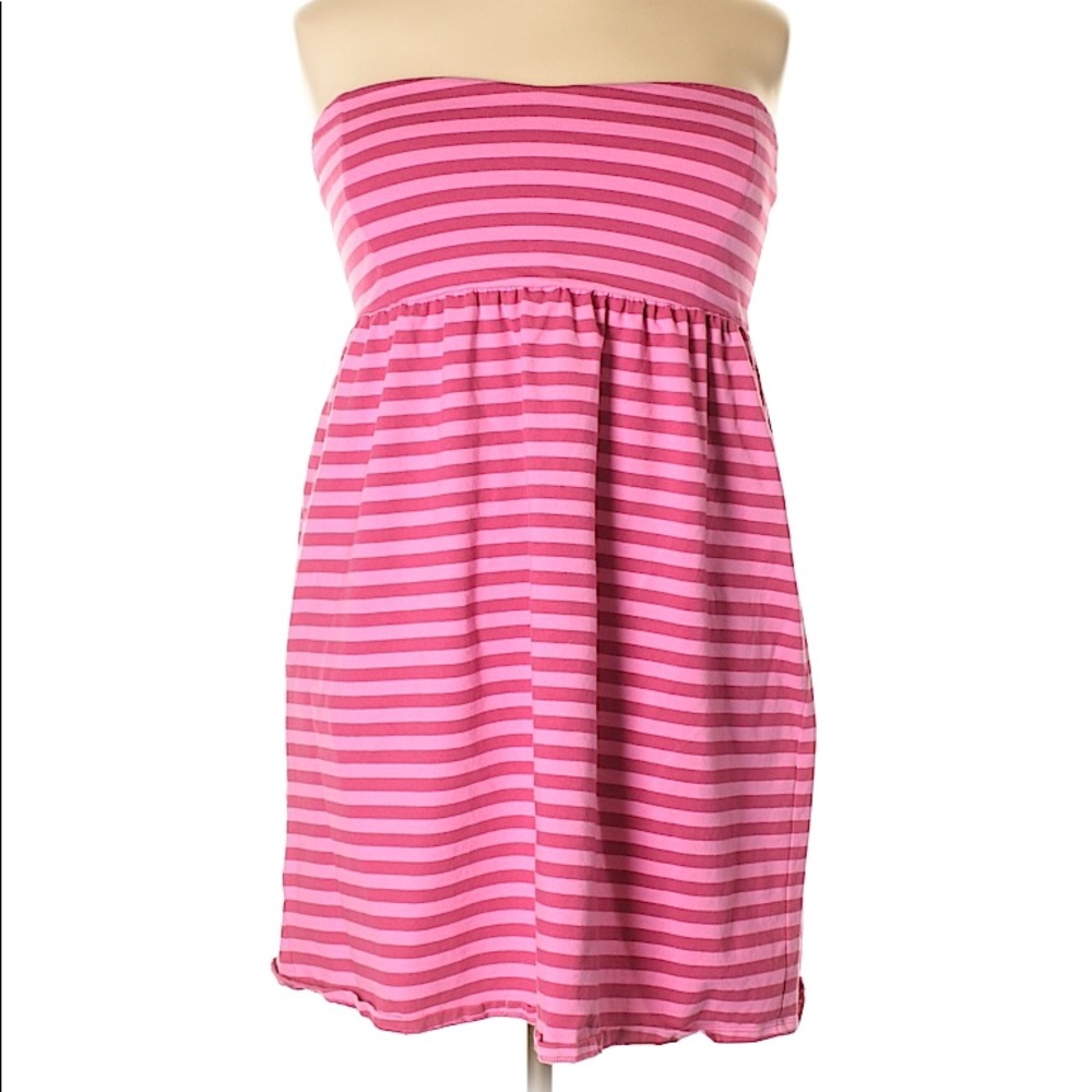 Pink Striped Strapless Mini Dress